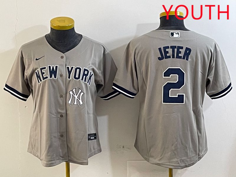 Youth New York Yankees #2 Jeter Grey Game 2025 Nike MLB Jersey style 11